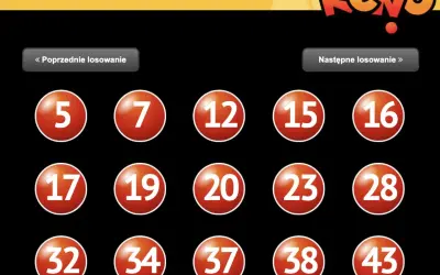 Wyniki losowania Keno nr 908011: 5, 7, 12, 15, 16, 17, 19, 20, 23, 28, 32, 34, 37, 38, 43. System 8-15-15.